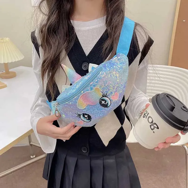 Kids Casual Cute Sequins Waist Chest Bag with Unicorn Pattern