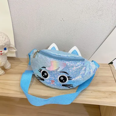 Kids Casual Cute Cartoon Kitten Sequins PU Waist Chest Bag