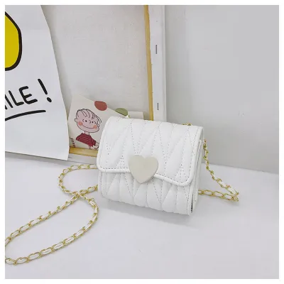 Kids Fashion Chic Quilted Heart Crossbody PU Bag for Girls Kindergarten