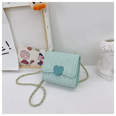 Kids Fashion Chic Quilted Heart Crossbody PU Bag for Girls Kindergarten