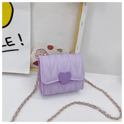Kids Fashion Chic Quilted Heart Crossbody PU Bag for Girls Kindergarten