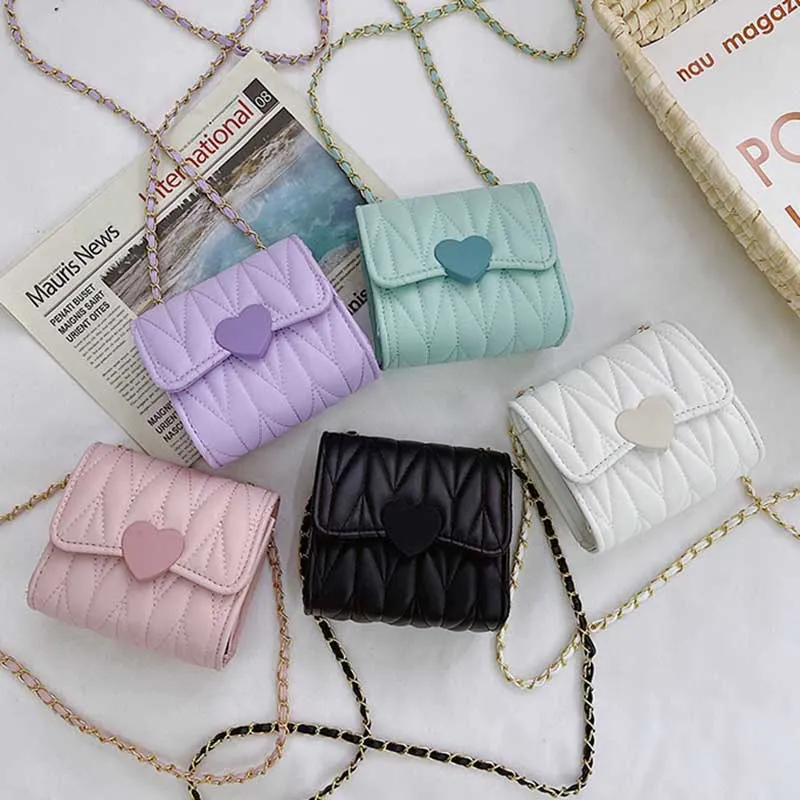 Kids Fashion Chic Quilted Heart Crossbody PU Bag for Girls Kindergarten
