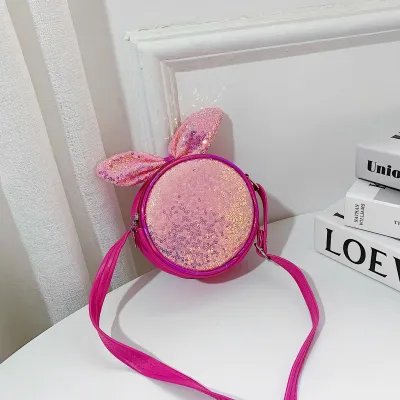 Kids Casual Cute Cartoon Sequins Crossbody PU Leather Bag with Bow
