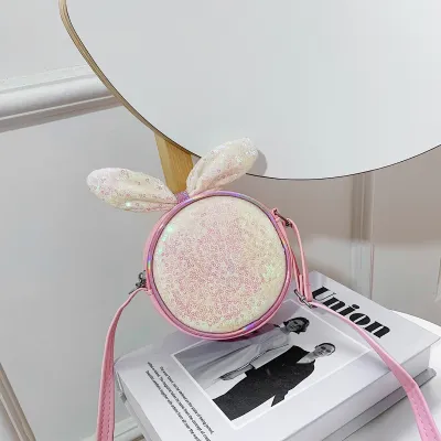 Kids Casual Cute Cartoon Sequins Crossbody PU Leather Bag with Bow