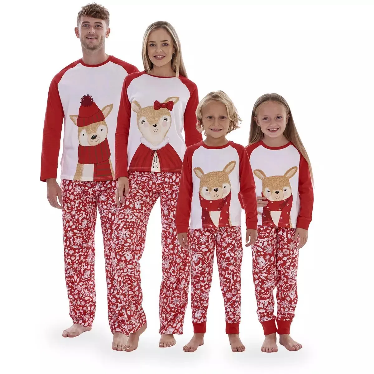 Autumn Winter Christmas Cartoon Striped Pajamas Set for Men Women
