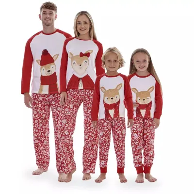 Autumn Winter Christmas Cartoon Striped Pajamas Set for Men Women