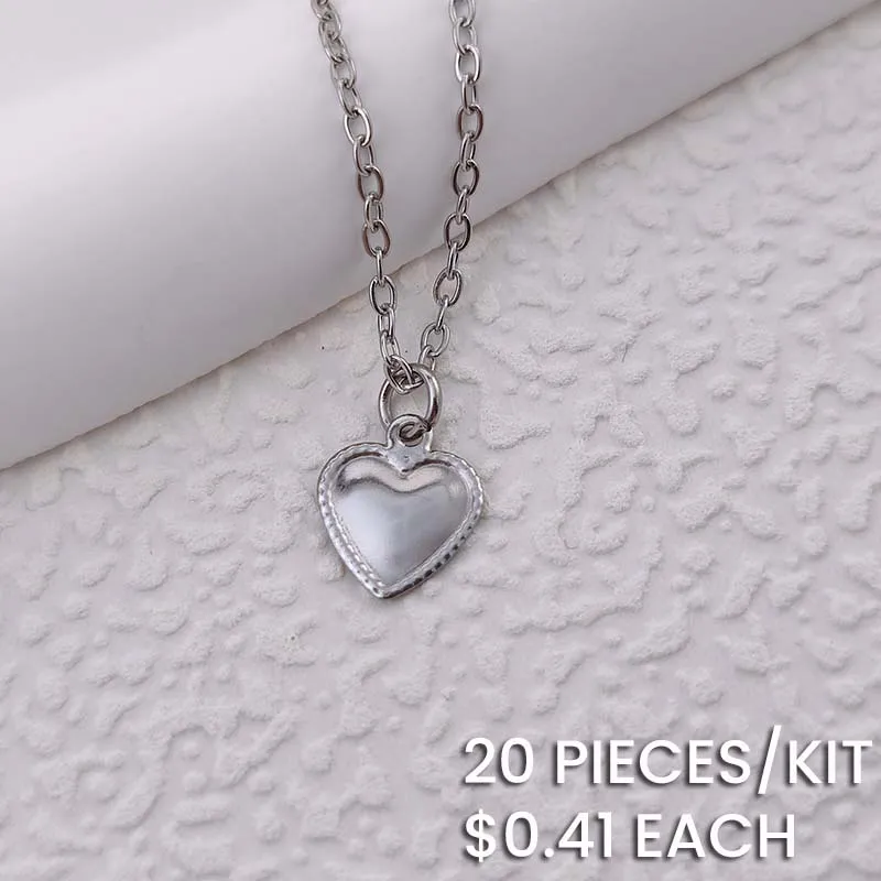 Cute Small Heart Pendant Necklace Stainless Steel Chain