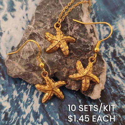 Ocean Style Starfish Pendant Stainless Steel Necklace Earrings Set