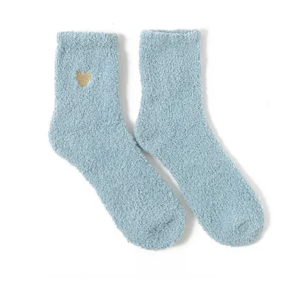 Women Fashion Coral Fleece Love Heart Embroidered Socks
