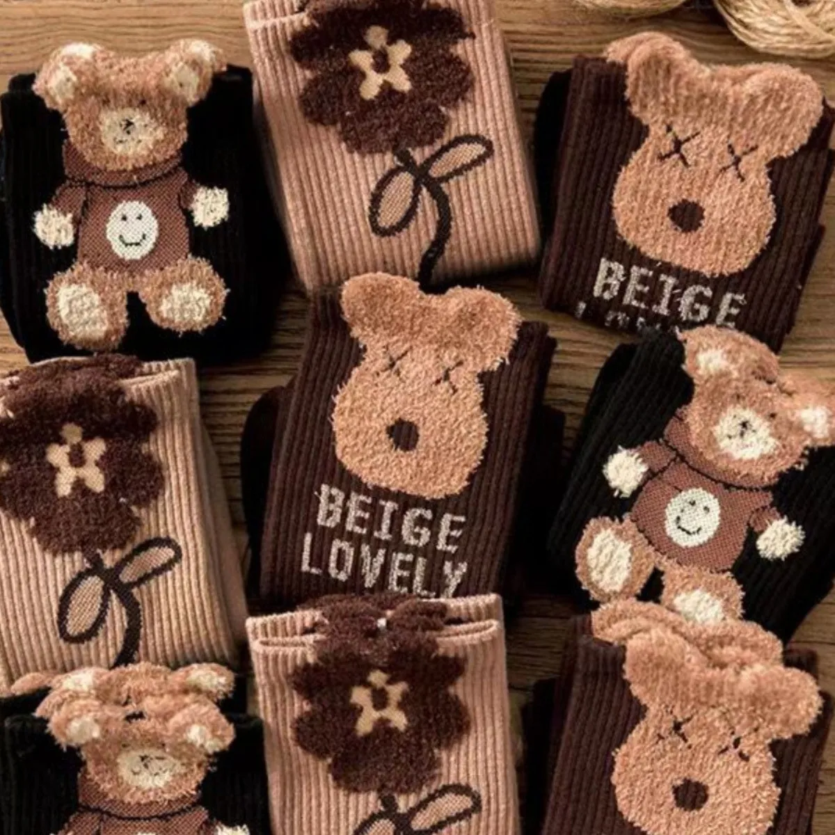 Women Fashion Coffee Feather Yarn Plush Socks Cotton Animal Print Short Cylinder