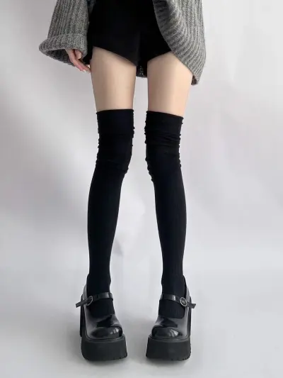 Women's Casual Solid Color Over-The-Knee Cotton Stockings
