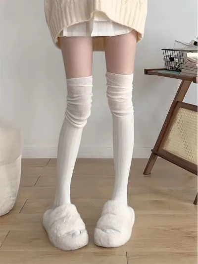 Women's Casual Solid Color Over-The-Knee Cotton Stockings
