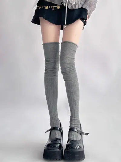 Women's Casual Solid Color Over-The-Knee Cotton Stockings