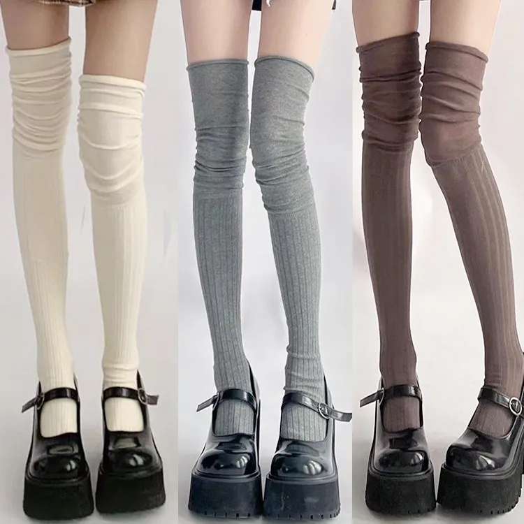 Women's Casual Solid Color Over-The-Knee Cotton Stockings