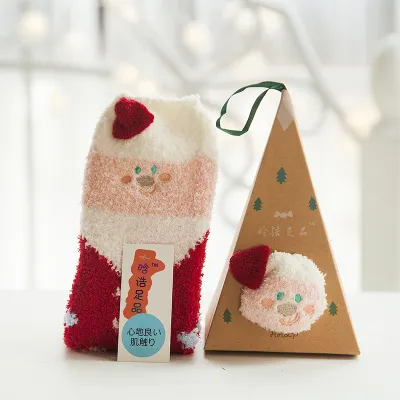 Women's Christmas Gift Triangle Box Socks – Cartoon Thickening Polyester Cotton