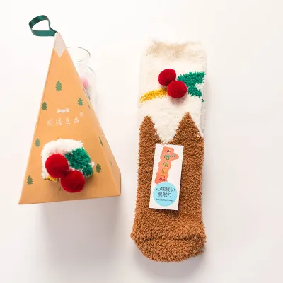 Women's Christmas Gift Triangle Box Socks – Cartoon Thickening Polyester Cotton