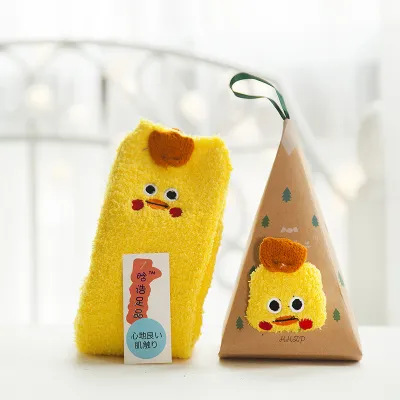 Women's Christmas Gift Triangle Box Socks – Cartoon Thickening Polyester Cotton