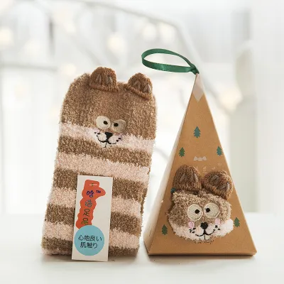 Women's Christmas Gift Triangle Box Socks – Cartoon Thickening Polyester Cotton