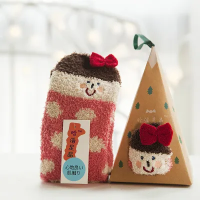 Women's Christmas Gift Triangle Box Socks – Cartoon Thickening Polyester Cotton