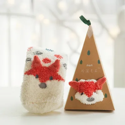 Women's Christmas Gift Triangle Box Socks – Cartoon Thickening Polyester Cotton