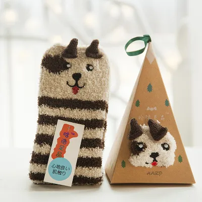 Women's Christmas Gift Triangle Box Socks – Cartoon Thickening Polyester Cotton