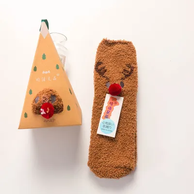 Women's Christmas Gift Triangle Box Socks – Cartoon Thickening Polyester Cotton