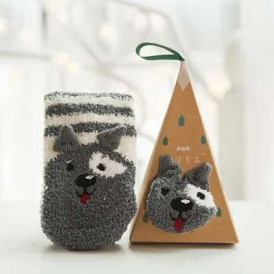 Women's Christmas Gift Triangle Box Socks – Cartoon Thickening Polyester Cotton
