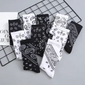 Women Fashion Vintage Black White Cotton Stockings