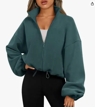Autumn Winter Women Yoga Fleece-Lined Loose Fit Zipper Collar Sports Sweatshirt