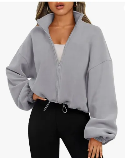 Autumn Winter Women Yoga Fleece-Lined Loose Fit Zipper Collar Sports Sweatshirt