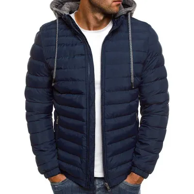 Men Autumn Winter Casual Basic Solid Color Long Sleeve Hooded Coat