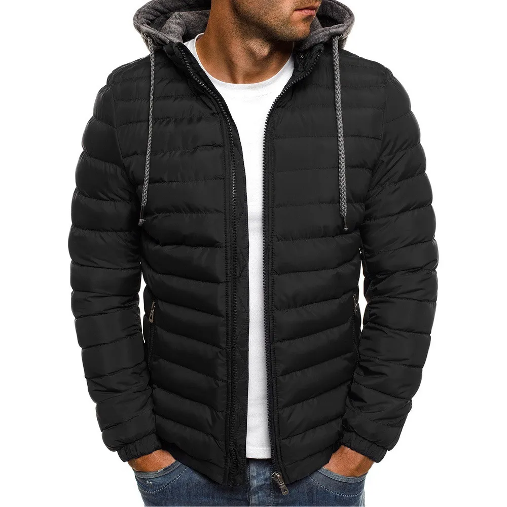 Men Autumn Winter Casual Basic Solid Color Long Sleeve Hooded Coat