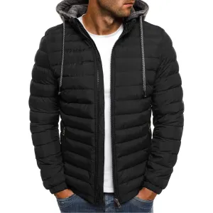 Men Autumn Winter Casual Basic Solid Color Long Sleeve Hooded Coat
