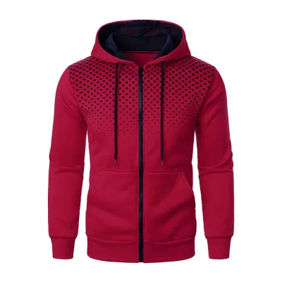Men Spring Autumn Casual Sports Polka Dot Long Sleeve Cardigan Hoodies with Zipper Trim