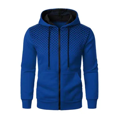 Men Spring Autumn Casual Sports Polka Dot Long Sleeve Cardigan Hoodies with Zipper Trim