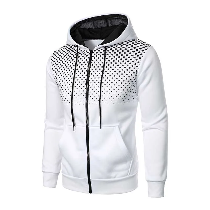 Men Spring Autumn Casual Sports Polka Dot Long Sleeve Cardigan Hoodies with Zipper Trim