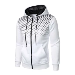 Men Spring Autumn Casual Sports Polka Dot Long Sleeve Cardigan Hoodies with Zipper Trim