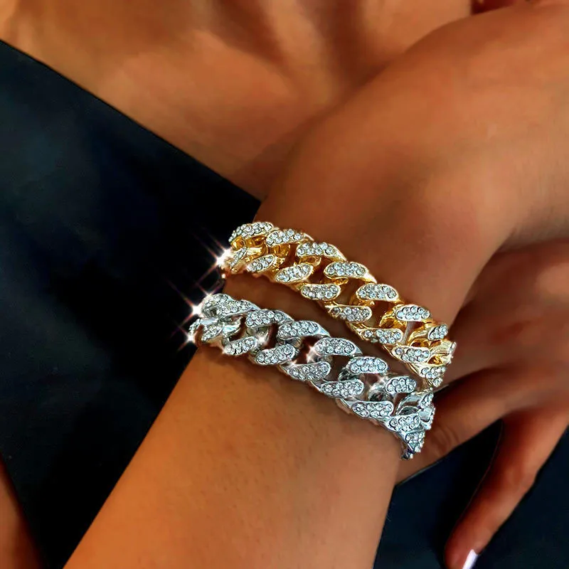 Fashion Personality Flash Rhinestone Thick Chain Bracelet