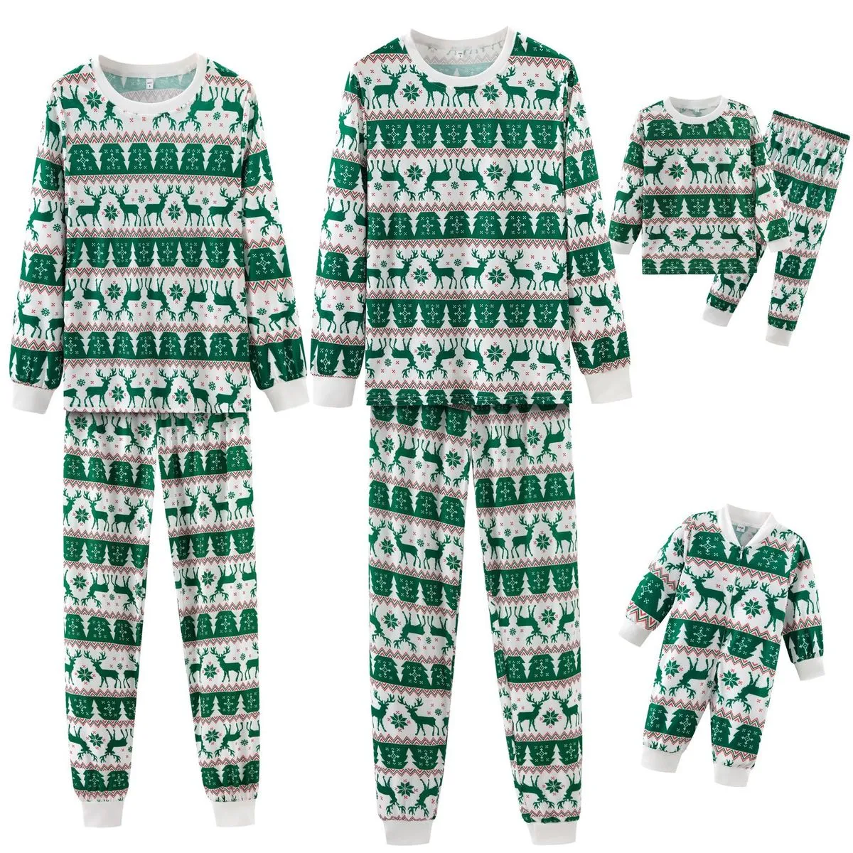 Christmas Family Matching Pajamas Set - Cotton Blend, Animal Floral Print, Leisure Style for Men Women Kids