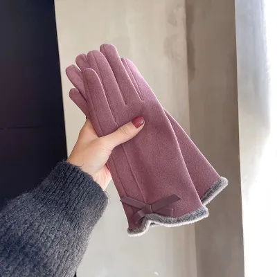 Women's Fashion Touch Screen Fleece-Lined Thick Gloves - Finger Gloves, Polyester, Fresh And Sweet Style