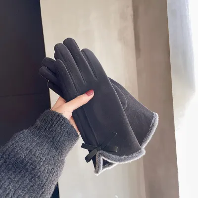 Women's Fashion Touch Screen Fleece-Lined Thick Gloves - Finger Gloves, Polyester, Fresh And Sweet Style