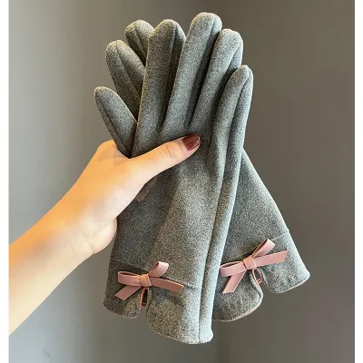 Women's Fashion Touch Screen Fleece-Lined Thick Gloves - Finger Gloves, Polyester, Fresh And Sweet Style