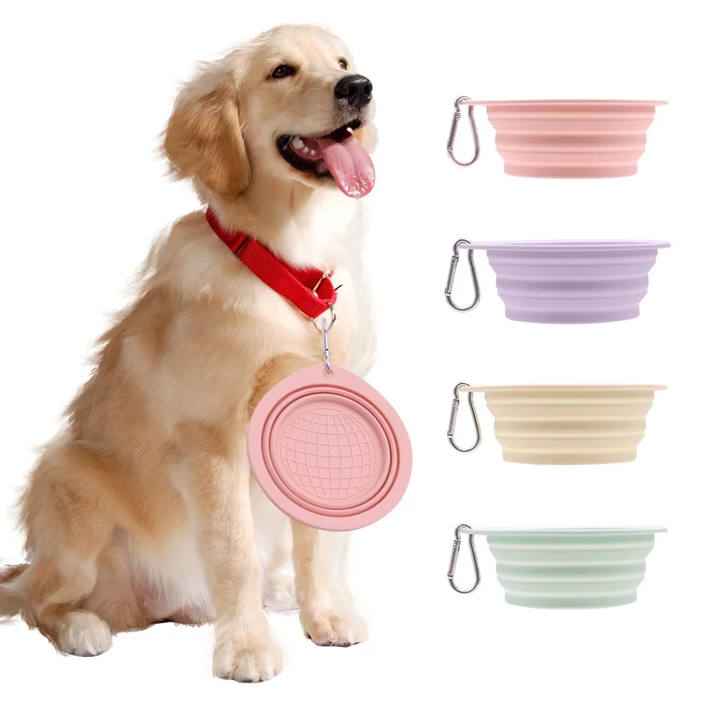 Portable Folding Silicone Dog Bowl for Outdoor Feeding - Pink, Yellow, Green, Purple - Pack of 500