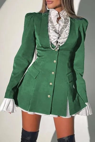 Women's Long Sleeve Lace Collar A-Line Shirt Dress - Sweet Style Solid Color