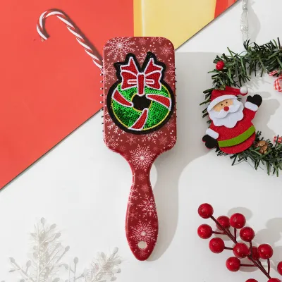 Christmas Sequins Embroidery Patch Scalp Massage Anti-Static Comb