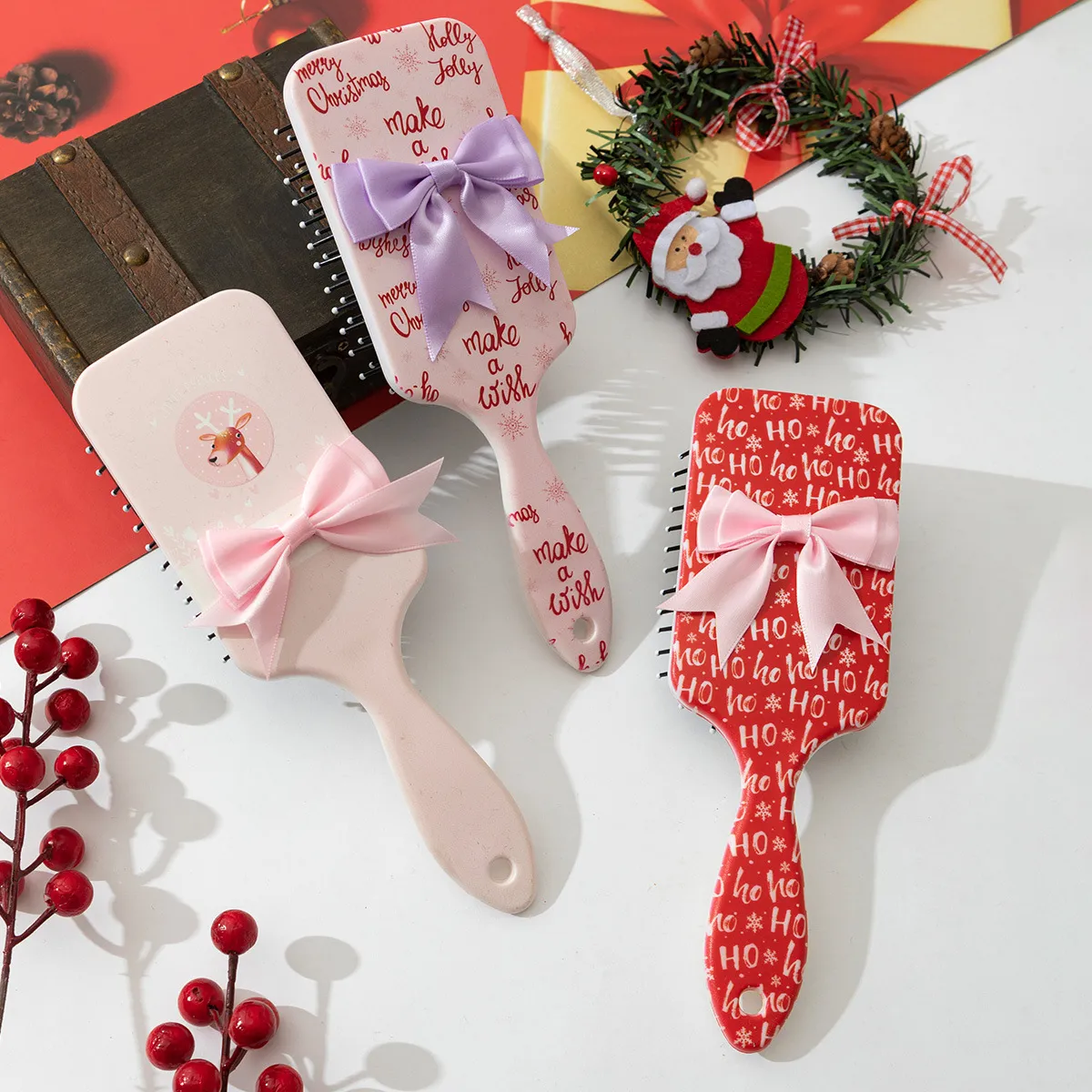 Christmas Bow Decoration Fluffy Scalp Massage Comb