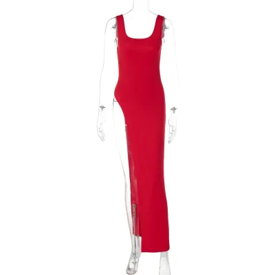 Women Fashion Sexy Sleeveless Split Slim Fit Dress
