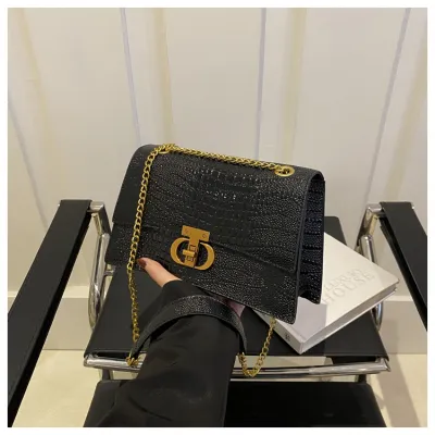 Women Fashion Versatile Square Chain Crocodile Gradient Color Shoulder Bag