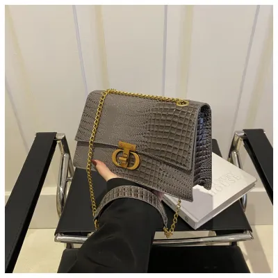Women Fashion Versatile Square Chain Crocodile Gradient Color Shoulder Bag