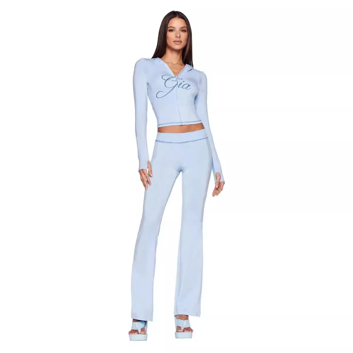 Women Fashion Hot Stamping Strapless High Waist Casual Trousers Two-Piece Set